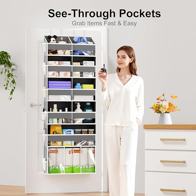 Over the Door Hanging Organizer - Hanging Closet Organizer and Storage with Large Pockets, Swing-proof Behind The Door Organi