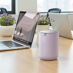 EKO Fandy 0.58 Gal/2.2L Mini Trash Can with Lid, Swing-Top Desktop Trash Can for Bathroom, Countertop, Vanity, Desk or Office, Small Garbage Bin (Lavender)