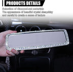 ZIMISI Bling Car Rear View Mirror, 10.51 Inch HD Glass Wide Angle Rearview Mirrors, Clip-on Crystal Diamond Panoramic Rear View Mirror Accessories, Bling Car Decorations for Women (Silver)