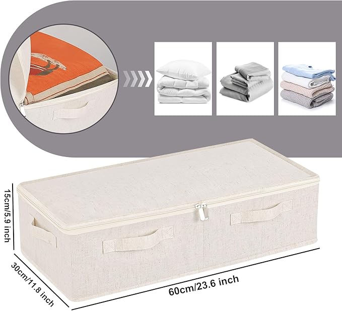 Underbed Storage Container, Foldable Under Bed Bins, Wardrobe Organisers with Lid for Organizing Clothes, Sheets, Blankets, C