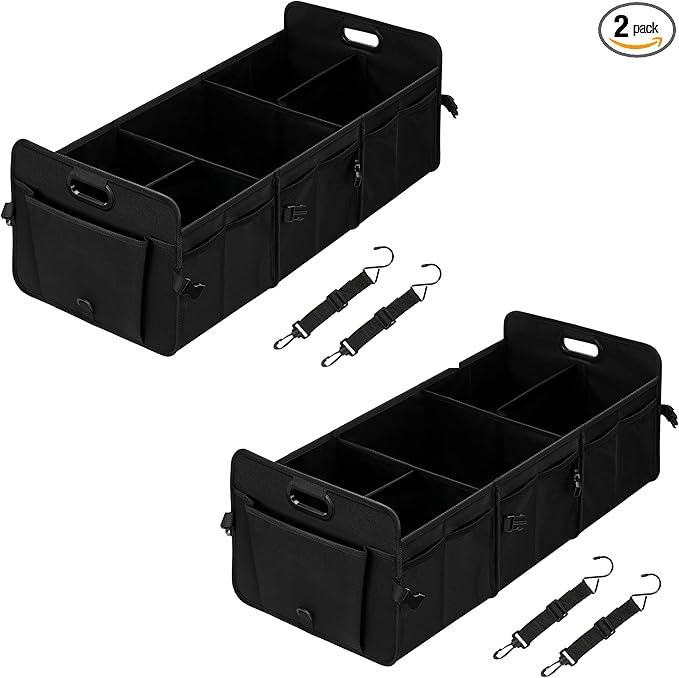 Simple Deluxe Car Trunk Organizer, Multi Compartments Collapsible Trunk Storage, Anti-slip, Waterproof 600D Oxford Polyester, w