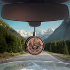 Wood Car Air Freshener — Compass Mountains — Handmade Unscented DIY Essential Oil Hanging Diffuser with Felt Insert — Add You