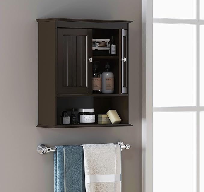 Spirich Bathroom Cabinet Wall Mounted, Wood Hanging Cabinets with Doors and Shelves, Medicine Cabinet Over The Toilet, Espres