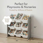 Humble Crew 9-Bin Toy Organizer – Inspire Grey with White Plastic Bins, 3-Tier Storage Solution for Kids' Playrooms and Nurse