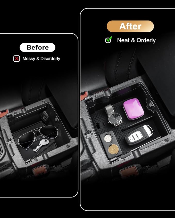 ECOZEN 2026 Wrangler JL Center Console Organizer - 2 Pcs Center Console Organizer Tray + Armrest Hidden Storage Box For 2018-2026 Jeep Wrangler JL/JLU/4xe & 2020-2025 Gladiator JT Accessories