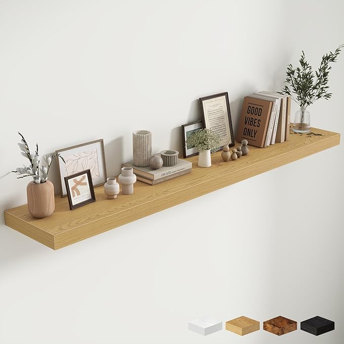 Fun Memories 72 Inch Fireplace Mantel Shelf, 12 Inch Deep Shelves for Display & Wall Storage, Rustic Wood Wall Shelf, Extra L