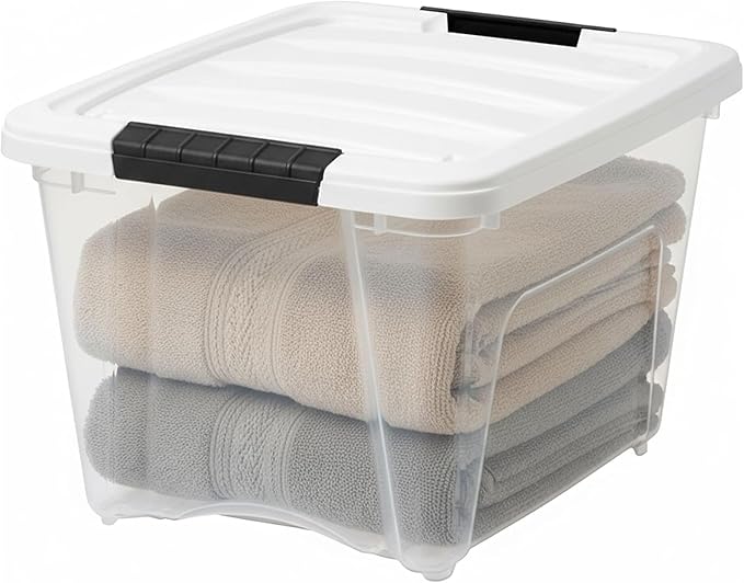 IRIS USA 19 Qt Stackable Plastic Storage Bins with Lids, 12 Pack - BPA-Free, Made in USA - See-Through Organizing Solution, L