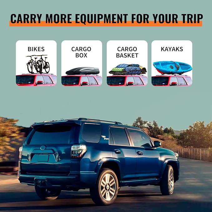 Roof Rack Cross Bars Compatible with Toyota 4Runner 2010-2024 (with Factory Side Rails), Heavy Duty 220lb Aluminum Crossbars Rooftop Cargo Bag Kayak Bike Luggage Snowboard Skiboard