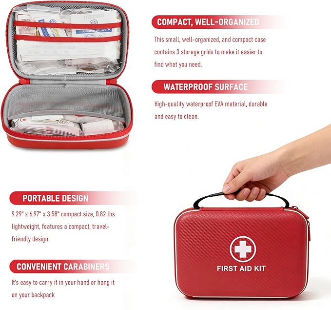 First Aid Kit - Smart Compartments Medical Kit, 2 Pack Large Capacity for Various Emergency Supplies, EVA Emergency Kit for H