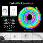 iNextStation 360° Glow USB Rope Lights 16.4FT RGB LED Lights, Braided Silicone Led Strip Lights, IP67 Waterproof, APP/Remote Control, Music Sync, Neon Lights Strip Color Changing for Outdoor/Indoor