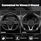 West Llama Flat Bottom Car Steering Wheel Cover for Nissan,D Shaped Steering Wheel Cover for Rogue,Altima,Kicks (Black+Gray-S