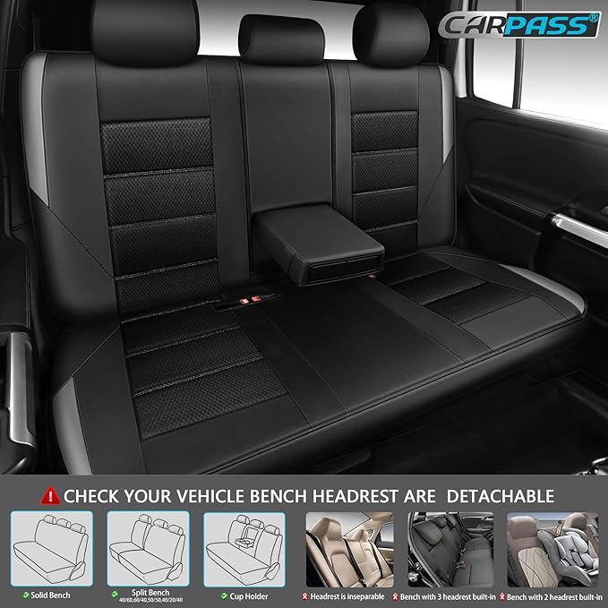 CAR PASS Memory Foam Back Car Seat Covers,Thick 3D Foam Mesh Bench Seat Covers Leather Metallic, Air Cool Rear Seat Cover Bla