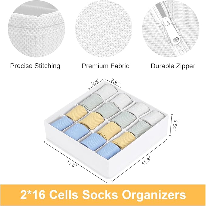 Joyoldelf Sock Drawer Organizer Divider, 16-Cell Underwear Organizers and Storage Fabric Drawer Organizer for Socks, Lingerie