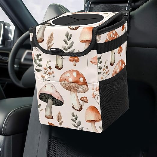 Car Trash Can – Multi-Purpose, Lightweight and Portable with Durable Water-Resistant Coating, No Installation Required, Practical and Ample Capacity, Variety of Colors.Mushroom