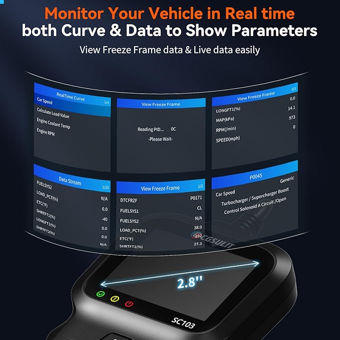 OBD2 Scanner, CGSULIT SC103 Car Code Reader Diagnose Check Engine Light Smog Check DTCs Scan Tool Live Data Stream Voltage Test