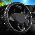 Car Leather Steering Wheel Cover - Carbon Fibre Material, Universal 14.5-15 Inch Leather Anti-Slip Breathable Auto Steering W