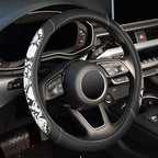 ZHOL Snake Skin Leather Steering Wheel Cover,Black and White Animal Fur Car Accessory Steering Wheel Cover,Universal 14.5-15i