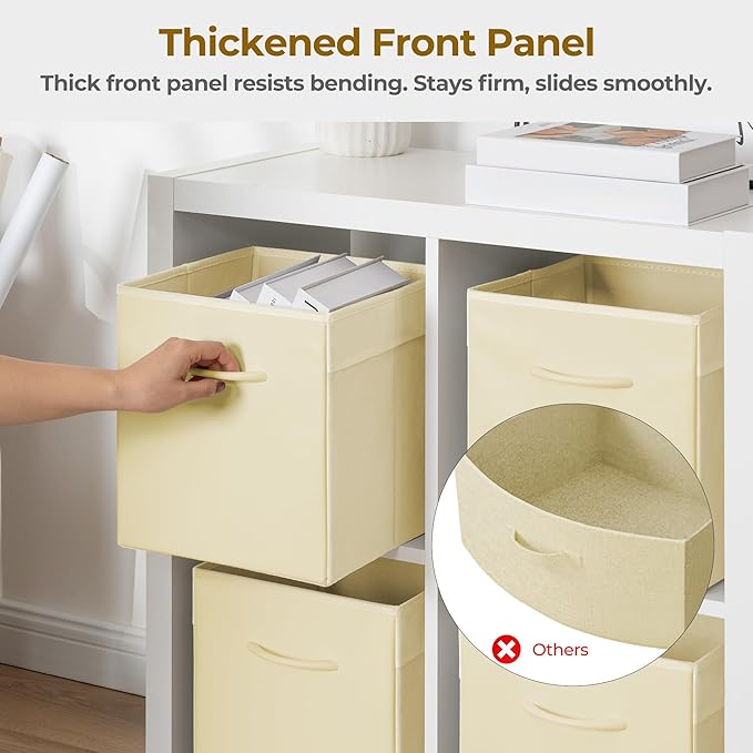 StorageWorks Beige Storage Cubes, 11 Inch Cube Storage Bins with Handle, Cube Storage Organizer Bins for Shelves and Closet, 