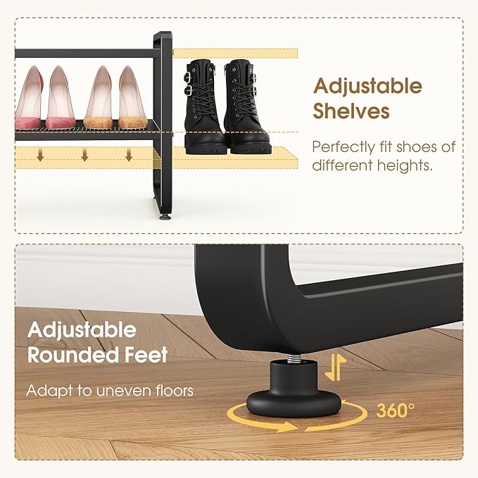 SAYZH Expandable Shoe Rack for Closet, Adjustable Metal Shoe Organizer with Sturdy Mesh Shelves for Boots & Heels, Stackable 