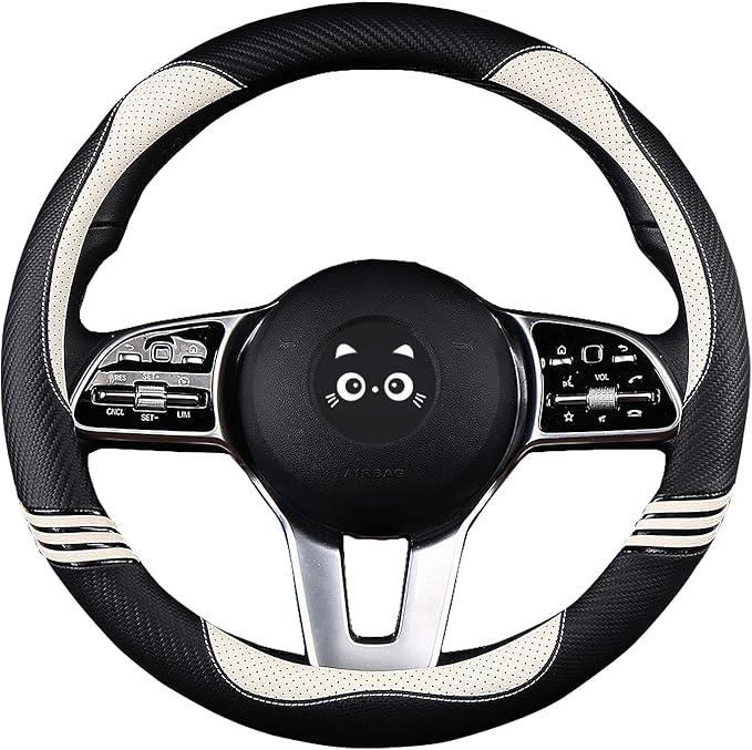 Iwantit® Cute Steering Wheel Cover for Women, Pu Leather with Anti-Slip Rubber Ring, Steering Wheel Protector for Men, Univer