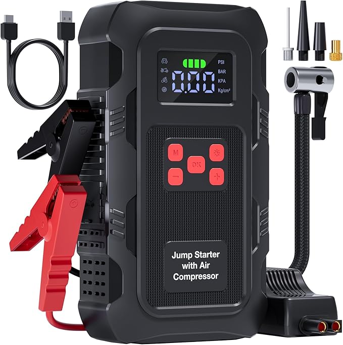 5000A Jump Starter with Air Compressor, Portable Car Battery Jump Starter with 150 PSI Tire Inflator for Up to 10.0L Gas