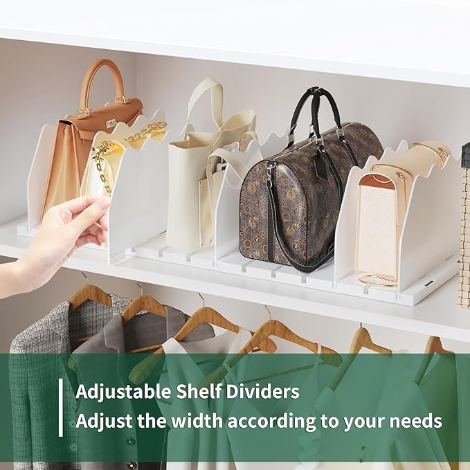 SPACEKEEPER Shelf Divider for Closet, 2 Pack Adjustable Purse Organizers Handbag Separators Storage Organizer Bookshelf Separ