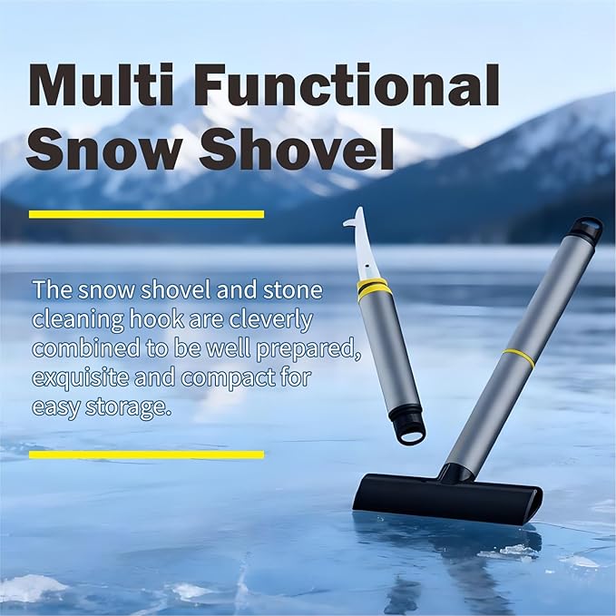 Mini Multi-Function Car Windshield Ice Scraper Set with Built-in Aluminum Alloy Tire Cleaning Hook,and Double-Sided Brush Head—Ideal for Christmas Car/SUV Water and Ice Removal (Gray)