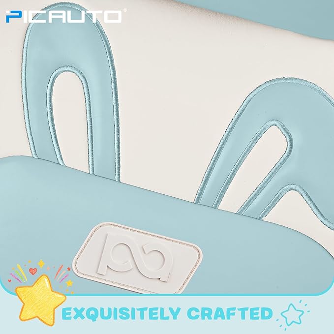 PIC AUTO Car Seat Covers, Cute Rabbit Premium Blue Leather Seat Covers, Universal Fit Front Seat Covers for Cars, Trucks, SUV