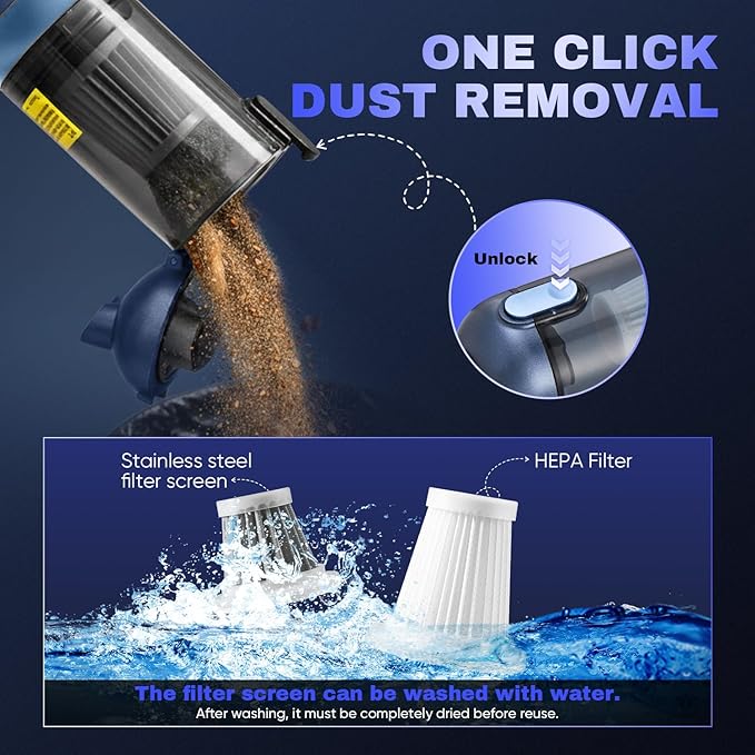 Saker Car Vacuum Portable Cordless 20000Pa Suction Power 4 in 1 Handheld Vacuum with LED Light Type-C Portable Mini Vacuums f