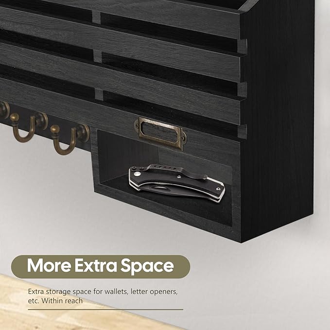 FifthQuarter Key Holder for Wall: Easy Mounted Key Rack and Mail Organizer with Store Shelf and Four Sturdy Keys Hooks Decor 