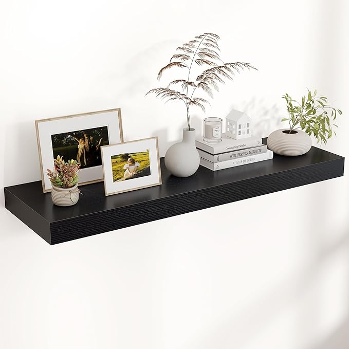 Floating Shelves for Wall, 40" W x 12" D x 2" H, 1 Pack of Long Wall Mounted Engineered Wood Shelves with Invisible Brackets 