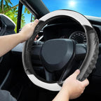 5D Honeycomb Knight White Car Steering Wheel Cover,14.5-15 Inch Universal Carbon Fibre Leather Covers Breathable Anti-Slip Od