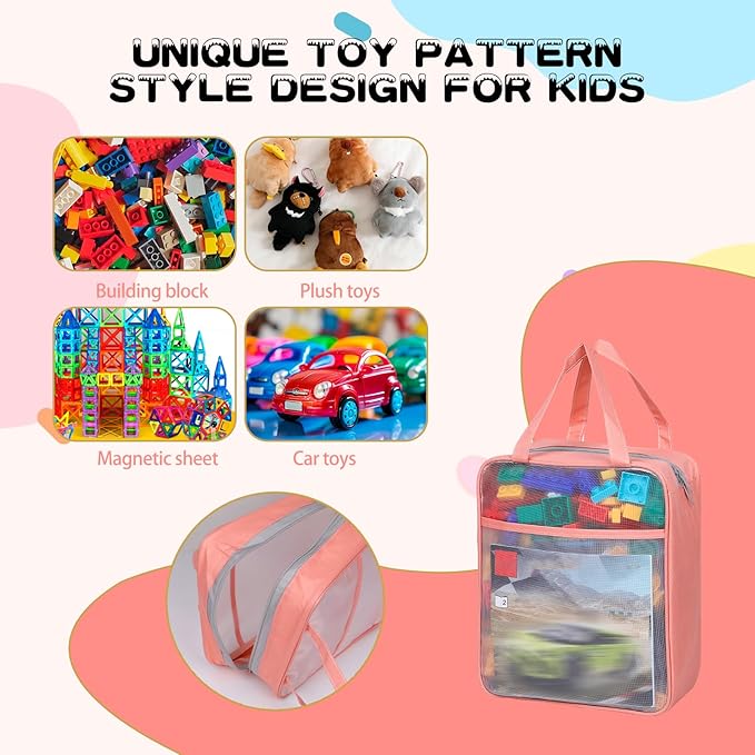 4 Pack Extra Large Mesh Toy Zipper Storage Bags(11.8 * 9.8 * 5.2in),Magnetic Tiles Block Sets Plush Toy Storage Organizer wit