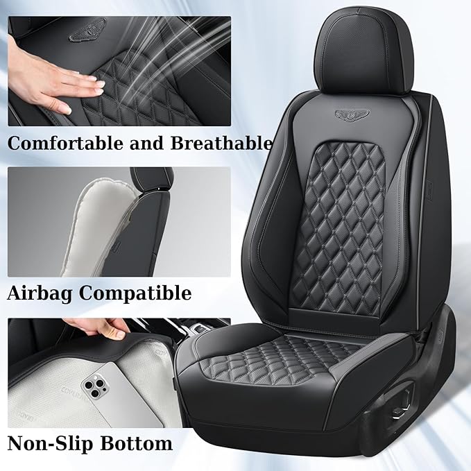Coverado Front Seat Covers, Waterproof Nappa Leather Anti-Scratch Protectors, Universal Fit for Sedans, SUVs, Pickups, Car Ac