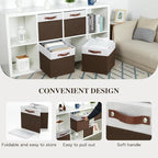 Temary Foldable Cube Baskets 4Pack - Shelf Storage Bins with Handles, Fabric Storage Organizer for Clothes, Home (White&Brown