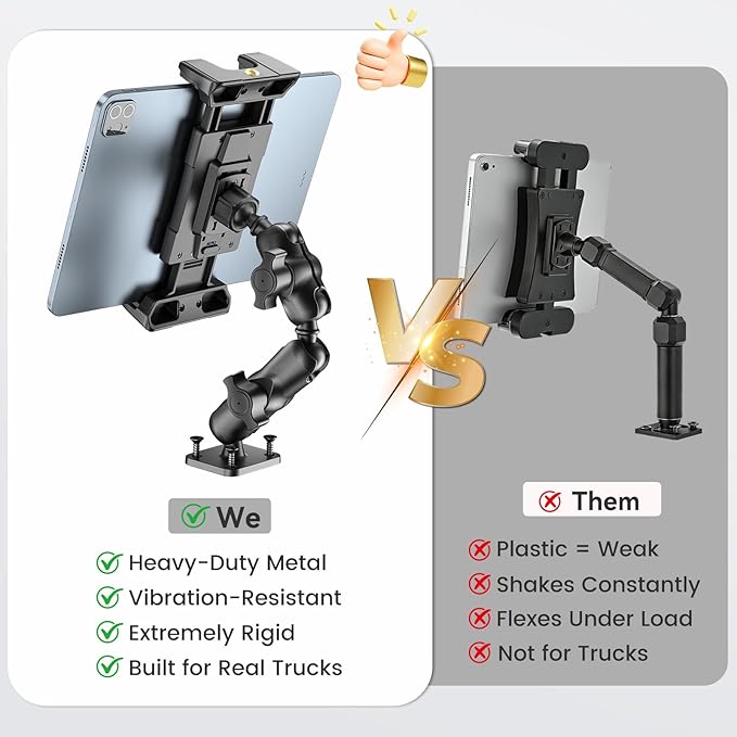 OHLPRO Tablet Mount for Truck - Heavy Duty Drill Base Tablet Holder for Car Dashboard, iPad Holder for All 5"-13" iPad Pro Samsung Galaxy Kindle fire Tablets and Car Wall etc. - 8-inch Aluminum Arm