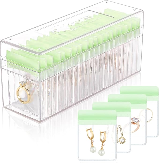 HOMEHIVE Acrylic Jewelry Box Organizer, Clear Jewelry Organizer Holder with 20 Portable Anti Tarnish Jewelry bags, Travel Jew