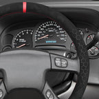 MEWANT Hand Stitched Steering Wheel Cover for Chevy Silverado 1500 2003-2006 Black Hive Embossed Athsuede Steering Wrap