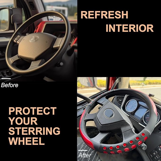 PINCTROT XL Size 17.5-18 in Race Grip Steering Wheel Cover for Semi Truck, Fits RV, Big Rig Trucker, 18 Wheeler and Classic Cars, Anti-Slip Silicone Perforated Design 17.5-18 Inch (Racing Red)