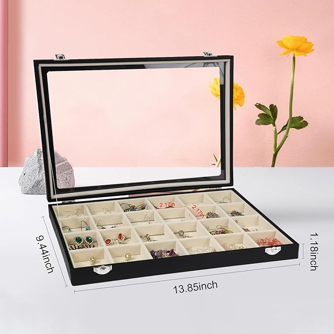 Stratalife Jewelry Tray 24 Grid Earring Organizer with Clear Lid Jewelry Holder Organizer Jewelry Organizer Box Jewelry Stora