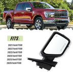 Right Passenger Side Door Mirror Fits 2021-2026 Ford F150 With Power Folding Heated Blind Spot Turn Signal Puddle Light Temperature Sensors Memory Camera Chrome Replace#ML3Z17682FF5YGY(18+1Pins)