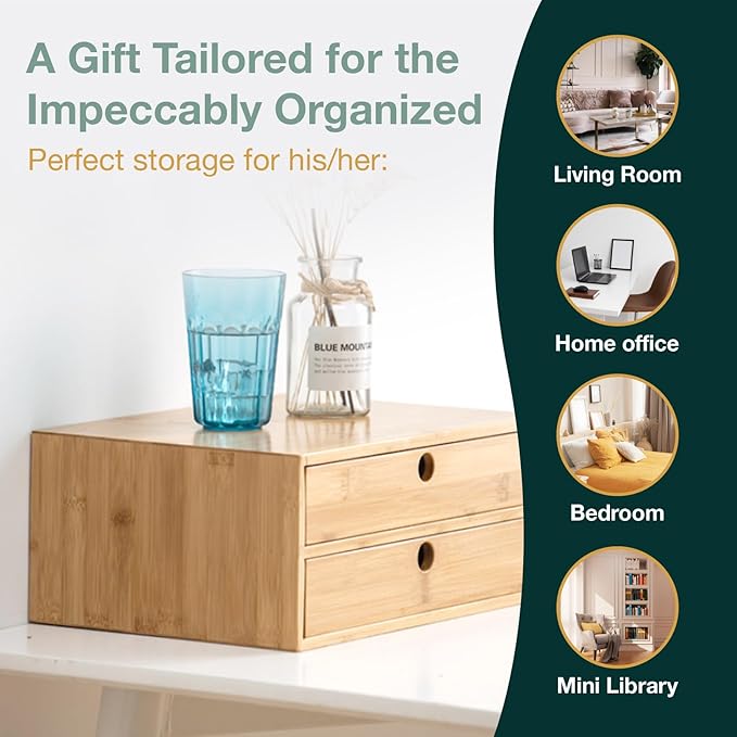 Set of 3 Bamboo Organizer Desktop Drawers - 1, 2, 3 Drawer Storage Organizer Ideal for Desk Accessories, Office Supplies, Mak
