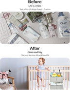 Hanging Diaper Organizer for Crib/Playard/Bassinet/Playpen – Hold 80+ Diapers - Changing Table Diaper Holder - Hanging Diaper