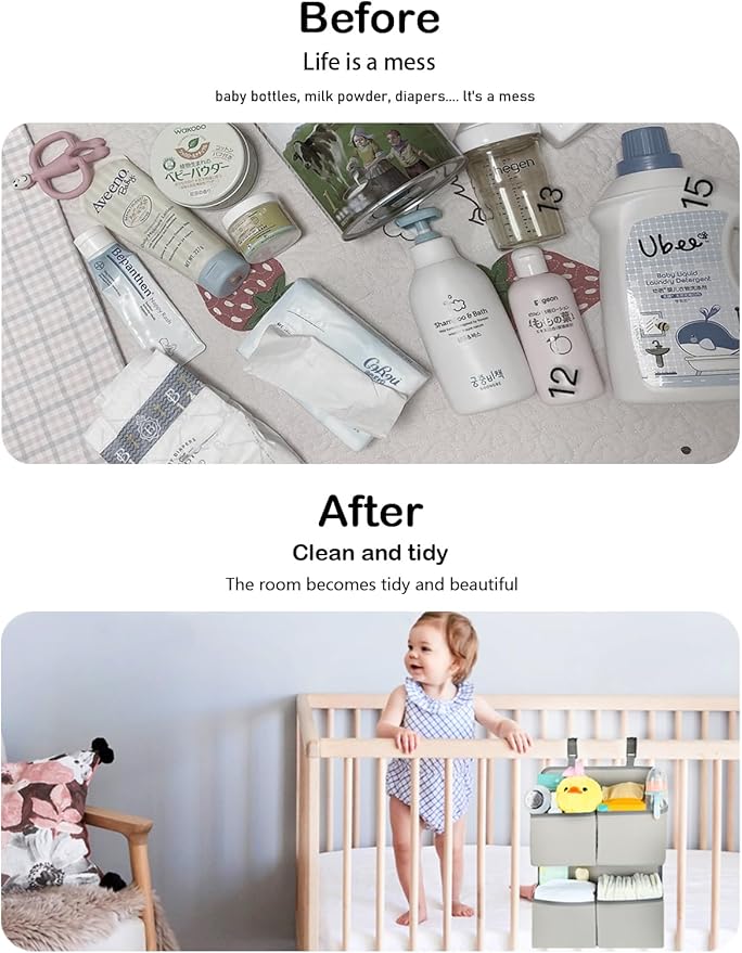 Hanging Diaper Organizer for Crib/Playard/Bassinet/Playpen – Hold 80+ Diapers - Changing Table Diaper Holder - Hanging Diaper