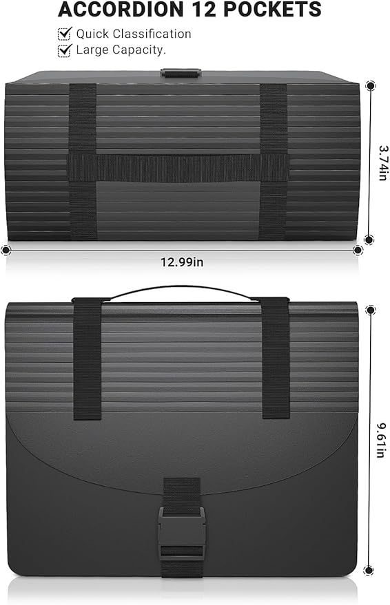 TOPCJ Expanding File Folders with Handle,Accordion File Organizer 13 Expandable Pockets,Portable Filing Box,Adjustable Suppor
