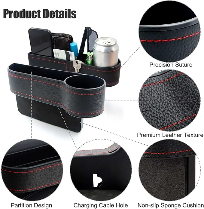 2 Pcs Car Seat Gap Filler - Leather Car Seat Crevice Storage Box with Adhesive Foam Pads, Car Gap Filler Organizer for Front Seat Gap Filler Between Car Seat and Console, Universal Fit