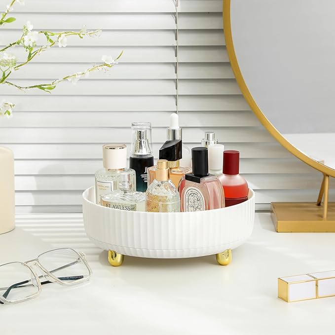 Anyoifax Makeup Perfume Organizer Tray 360 Degree Rotating Lazy Susan Skincare Lotion Organizer Spinning Cosmetics Storage fo