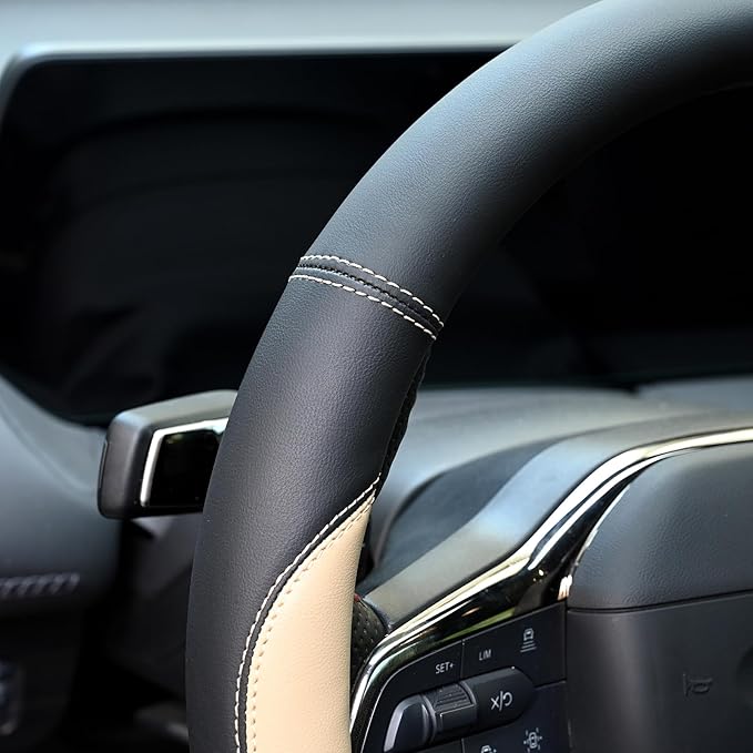 Valleycomfy Microfiber Leather Steering Wheel Cover Large-Size for F150 F250 F350 Ram 4Runner Tacoma Tundra Range Rover Model