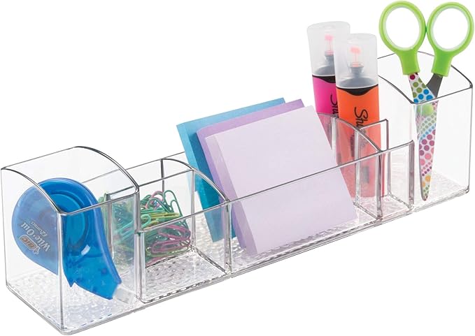 iDesign 43030 Med+ 12" Plastic Divided Vanity Medication and Bathroom Accessory, 12" x 3" x 3.5", Multi-Level Organizer