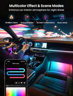 RGB+IC Car LED Lights, Smart 72 LED Car Interior Lights with App Control, 16 Million Colors Under Dash Light with Music Mode, Scene Mode, 2 Lines Design Light for Cars SUVs Trucks with Car Charger